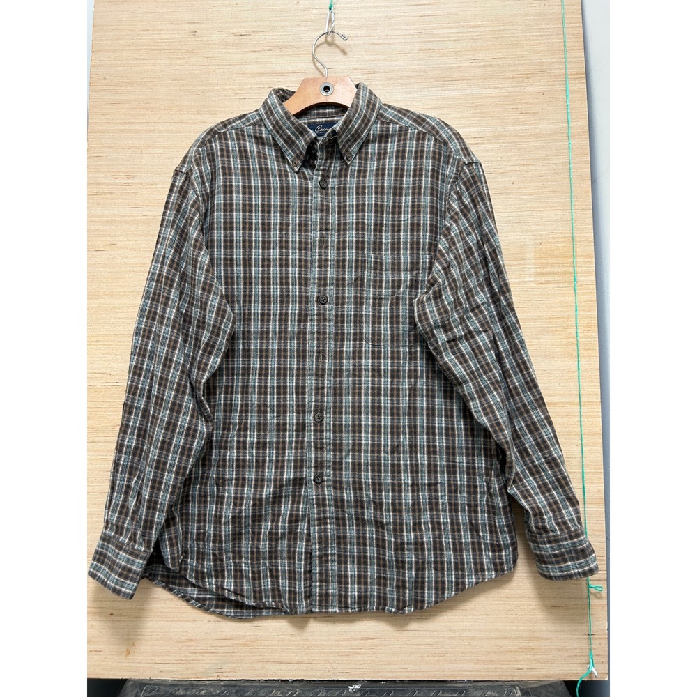 Roundtree & Yorke Mens Brown Plaid Long Sleeve Button Down Shirt Size XL